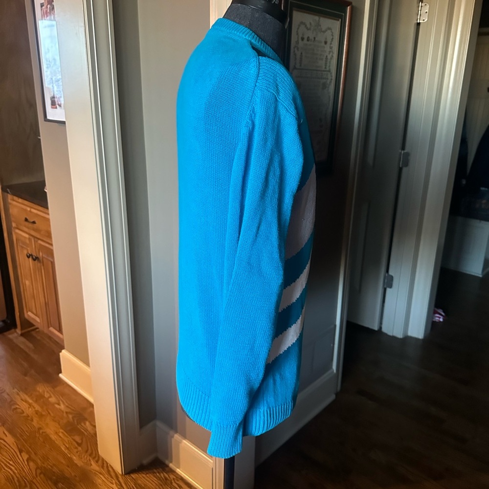 LACOSTE 🐊 Men’s Vintage Blue & Black Geometric All Cotton LS Sweater - Size LG - Picture 9 of 12